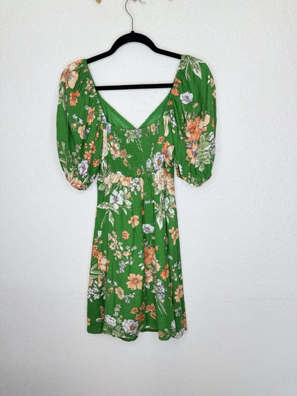 Sim & Sam Dress Linen Blend Floral Medium Babydoll Vacation Green Boho Summer I - Picture 5 of 13